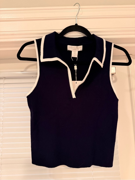 Caroline Constas Tops - Caroline Constas Navy Polo Tank with White Piping